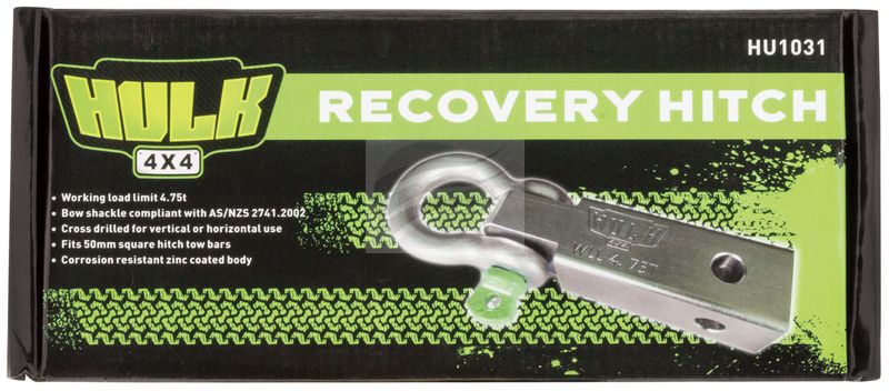 HULK 4X4 RECOVERY HITCH 185mm W/BOW SHACKLE GALVANIZED 4 HOLES 4.75T - Image 2