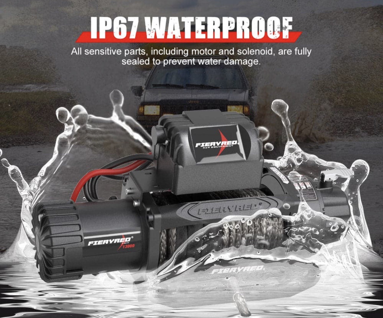 Fieryred 13000lb 12V Electric Winch Synthetic Rope - view 3