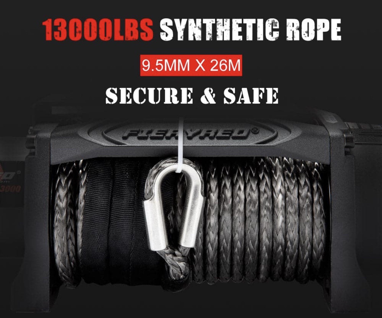 Fieryred 13000lb 12V Electric Winch Synthetic Rope - view 4