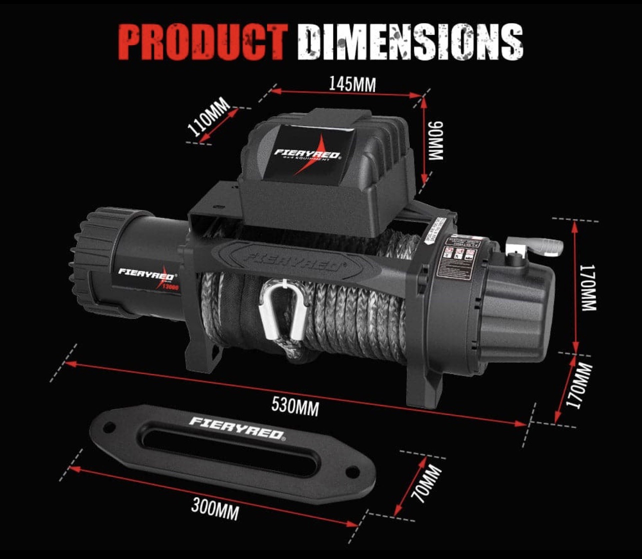 Fieryred 13000lb 12V Electric Winch Synthetic Rope - view 8